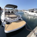 Custom swim platform with PlasDECK synthetic teak installed on Bavaria S29 yacht